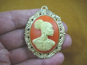(CA20-21) RARE African American LADY white + orange CAMEO Pin Pendant JEWELRY - Picture 1 of 2