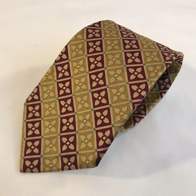 Robert Stock 花卉图案条纹丝绸男式领带 (T3) — 第 1/4 张图片