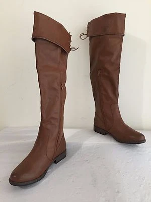 Botas hasta la rodilla de bambú cuero sintético tostado forradas de piel sintética talla 8/38 ¡NUEVAS SIN CAJA! Foto 1 de 4