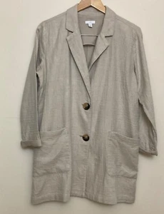 J JILL Sz S Flax Beige Oversized Linen/Cotton 2 Button Blazer Jacket EUC - Picture 1 of 9