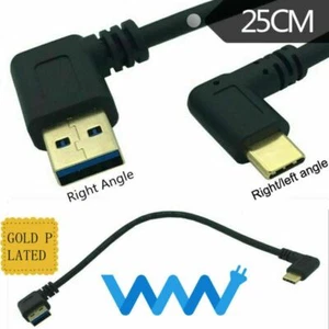 Cable de datos de carga macho USB-C 3.1 macho a USB-A 3.0 ángulo recto plomo 25 cm - Imagen 1 de 4
