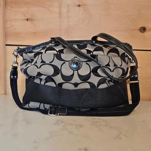 Coach Bag Lurex Signature C X Large Black Gray F19202 Canvas Diaper Tote Travel - Picture 1 of 14