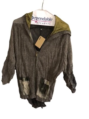 Alberto Makali Semi Sheer Fishnet Style Brown Gold Hooded Pockets Jacket L NWT - Image 1 of 4