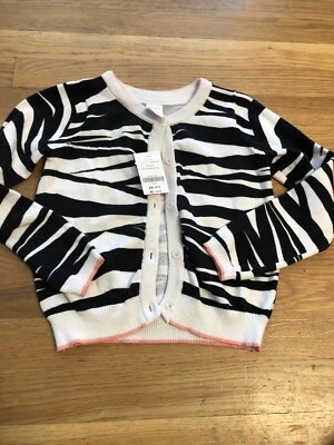Gymboree Animal Party Black & White Zebra Cardigan Sweater Girls S 5-6 NEW NWT - Image 1 of 4