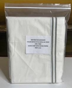 Restoration Hardware Italian Hotel Satin Stitch Ivory Bed Skirt Twin Thyme $119 - Picture 1 of 8