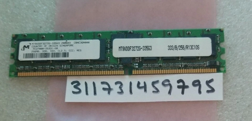256MB DDR DDR1 PC PC2700R DDR-333 2700R 333 184PIN RDIMM ECC-REG  1RX8 32X8  - Image 1 of 1