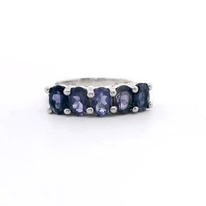 Sterling Silver 5 Stone Lab Grown 2.50ct Tanzanite Band Ring - Picture 1 of 4