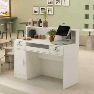 47.2" W : Wooden Computer Desk White Finish with 2-Drawer, Keyboard Tray and Eco - Picture 1 of 8