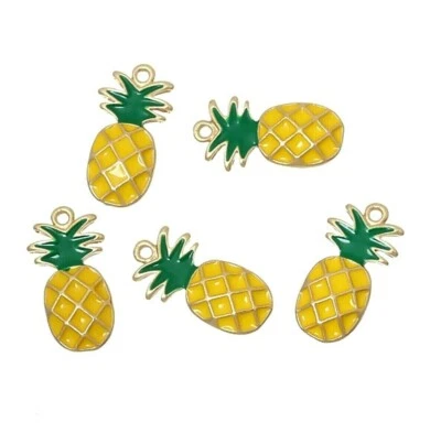 10 colgantes de oro amarillo verde esmalte piña fruta 23x18 mm cuentas gota Foto 1 de 4