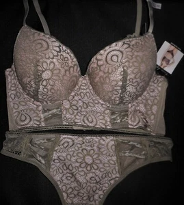 French Affair Push-up Long Line Bra/ Thong Set - Picture 1 of 4