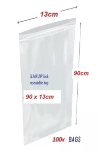 Clear Re-sealable plastic bag SLIM 90cm x 13cm - 100x bags - Picture 1 of 1