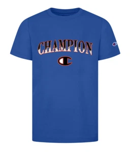 Champion BLUE Boys' Arching Brush Fill Short Sleeve T-Shirt, US Small - Picture 1 of 1