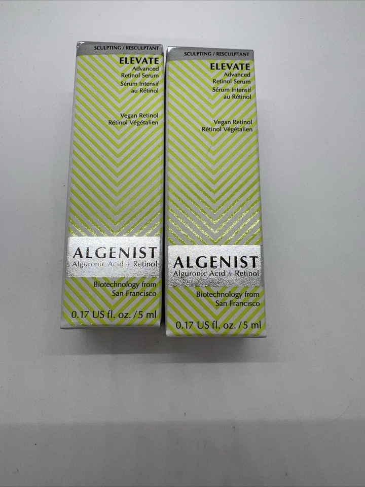 2 X Algenist Elevate 高级视黄醇精华 0.17 液量盎司/5 毫升全新带盒 — 第 1/2 张图片