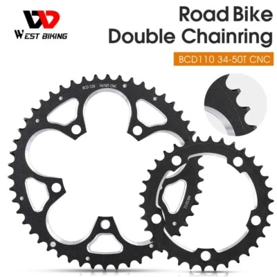 WEST BIKING Road Bike Double Chainring 110BCD 34T/50T Tooth Plate 9/10/11 Speed - Image 1 of 4