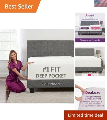 "Sábana ajustable tamaño king bolsillo extra profundo - 21"" profundidad, resistente a arrugas y decoloración" Foto 1 de 4