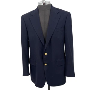 Ralph Lauren Chaps Navy Blue Wool Blazer Gold Coat of Arms Buttons Academia 40R - Picture 1 of 11