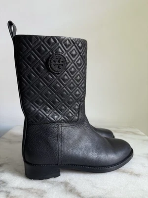 TORY BURCH MARION BLACK LEATHER QUILTED  BOOTS SIZE 10.5 - Image 1 of 4