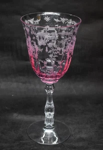 Fostoria Glas Navarra rosa Wasserkelch 7 5/8" Stiel 6016 Ätzung 327 *Felgenabplatzer* - Bild 1 von 10