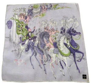MWT Vintage Leinen Taschentuch FISBA Märchen Kutschen Pferde lila rosa sehr guter Zustand - Bild 1 von 6