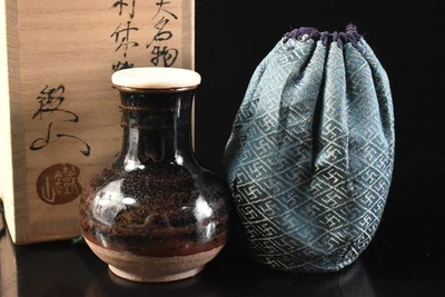 T669: Esmalte preto japonês Oribe-ware TEA CADDY Chaire, automático com caixa assinada - Imagem 1 de 4