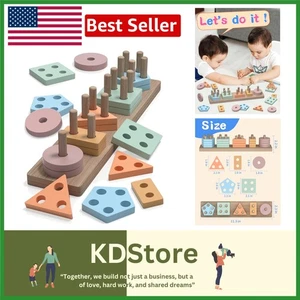 Wooden Montessori Shape Sorter Toys for Toddlers 1-3, Learning & Sensory Stac... - Picture 1 of 8