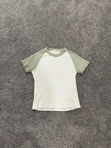 Brandy Melville rara maglietta Bella top a costine verde chiaro e bianco bambino taglia unica - Foto 1 di 3