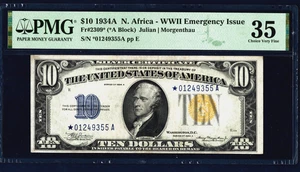 1934 A💲10  S/C   NORTH AFRICA   🌟 STAR NOTE 🌟 Fr-2309*    PMG  35 - Picture 1 of 5