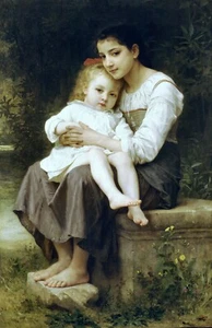 Reproducción de bellas artes impresa de Big Sister de William Bouguereau niños - Imagen 1 de 1