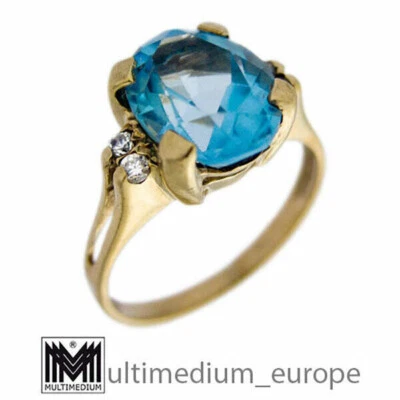 Vtg 333er Gelbgold Ring Blau Topas 8kt 8ct yellow gold blue topaz - Bild 1 von 4