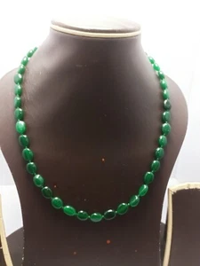 Emerald Dyed Gemstone Necklace 7x10 mm Beads, 12-40” 925 Sterling Silver - Picture 1 of 12