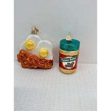OWC Christmas ornaments  bacon and eggs and Peanut Butter Jar- Vintage Blown Gla