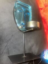 Erik Hoglund Blue Glass Face Tea Candle Metal Holder