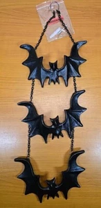Halloween Gothic Black Triple Bats Cast Iron Metal Wall Door Hanging Decor - Picture 1 of 10