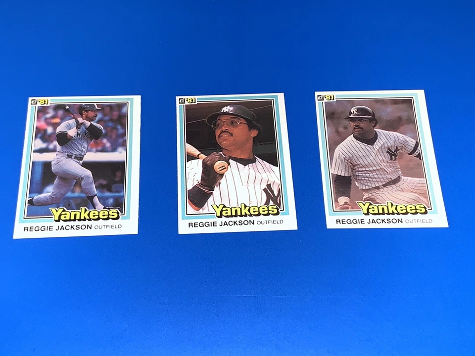 Lote de tarjetas Donruss Reggie Jackson 1981 (3) New York Yankees Set Break casi nuevo-como nuevo Foto 1 de 1