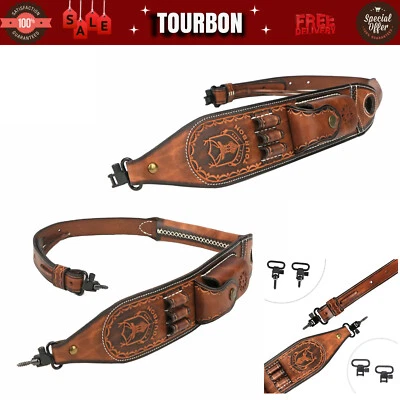 TOURBON Leather Rifle Sling Ammo Strap Folding Knife Carry Sheath/Swivels or Not - Image 1 of 4