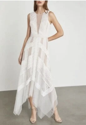 BCBG MaxAzria Andi Off White Lace Sheer Evening Tulle Maxi Dress NWT- Size6 398$ - Image 1 of 4