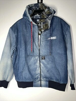 PRPS Azul Jean Denim Retazos Cremallera Sudadera con Capucha Reversible Bombardero Chaqueta de Vuelo Talla M Foto 1 de 4