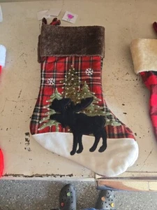 Weihnachtsstrumpf rot kariert Elchbaum Kunstwolle und Fell 18" Hobby Lobby (1) - Bild 1 von 3