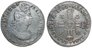 LOUIS XIV ECU AUX 8 L 2 EME TYPE 1704 Y BOURGES RF G.224 - Picture 1 of 1
