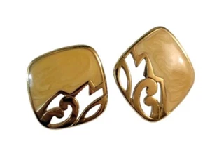 Pendientes de clip esmaltados vintage años 80 Edgar Berebi tono dorado amarillo - Imagen 1 de 5