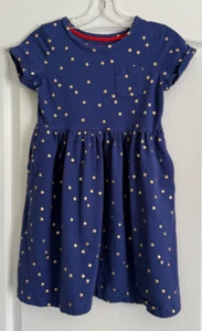 Mini Boden Dress Blue Gold Polka Dot Short Sleeve Pocket Cotton 11-12  152cm - Picture 1 of 5