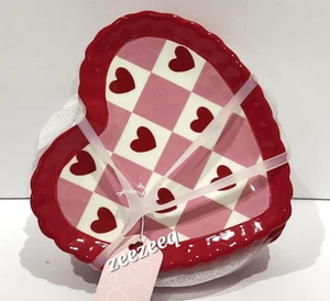 Valentines Red Pink Heart Shaped Appetizer Dessert Ceramic Plates 4pc - Picture 1 of 3