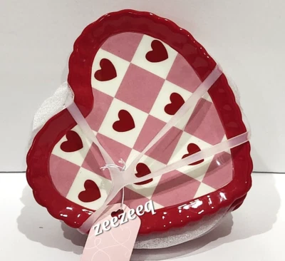 Valentines Red Pink Heart Shaped Appetizer Dessert Ceramic Plates 4pc - Image 1 of 3