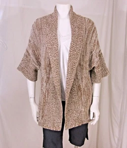 Chico's Gr. 2 (L) braun weiß Glitzer SS vorne offen Baumwollmischung Cardigan Pullover - Bild 1 von 11