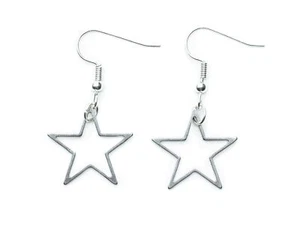 Star With Hole Earrings Miniblings Pendant Outline Christmas Silver - Picture 1 of 4