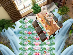 3D Red Pink Lotus Falls 85 Floor WallPaper Murals Wall Print Decal AJ WALL CA - Picture 1 of 6