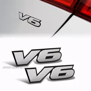 2 PIEZAS Pegatina de insignia adhesivo de aluminio universal plateado V6 maletero - Imagen 1 de 3