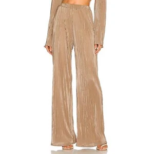 Song of Style Pleated High Rise Elastic Waist Full Length Wide Leg Pants Taupe M - Picture 1 of 7