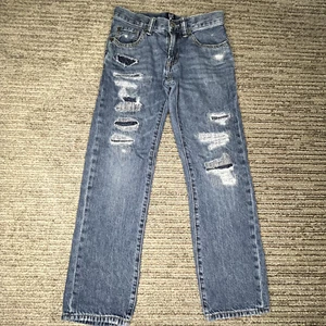 Gap Size 12 Boys Jeans Straight Mid Rise Distressed Blue Denim - Picture 1 of 12