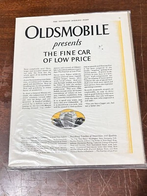 Antique Oldsmobile Black And White Antique 1920s General Motors GM Car Ad - Image 1 of 3